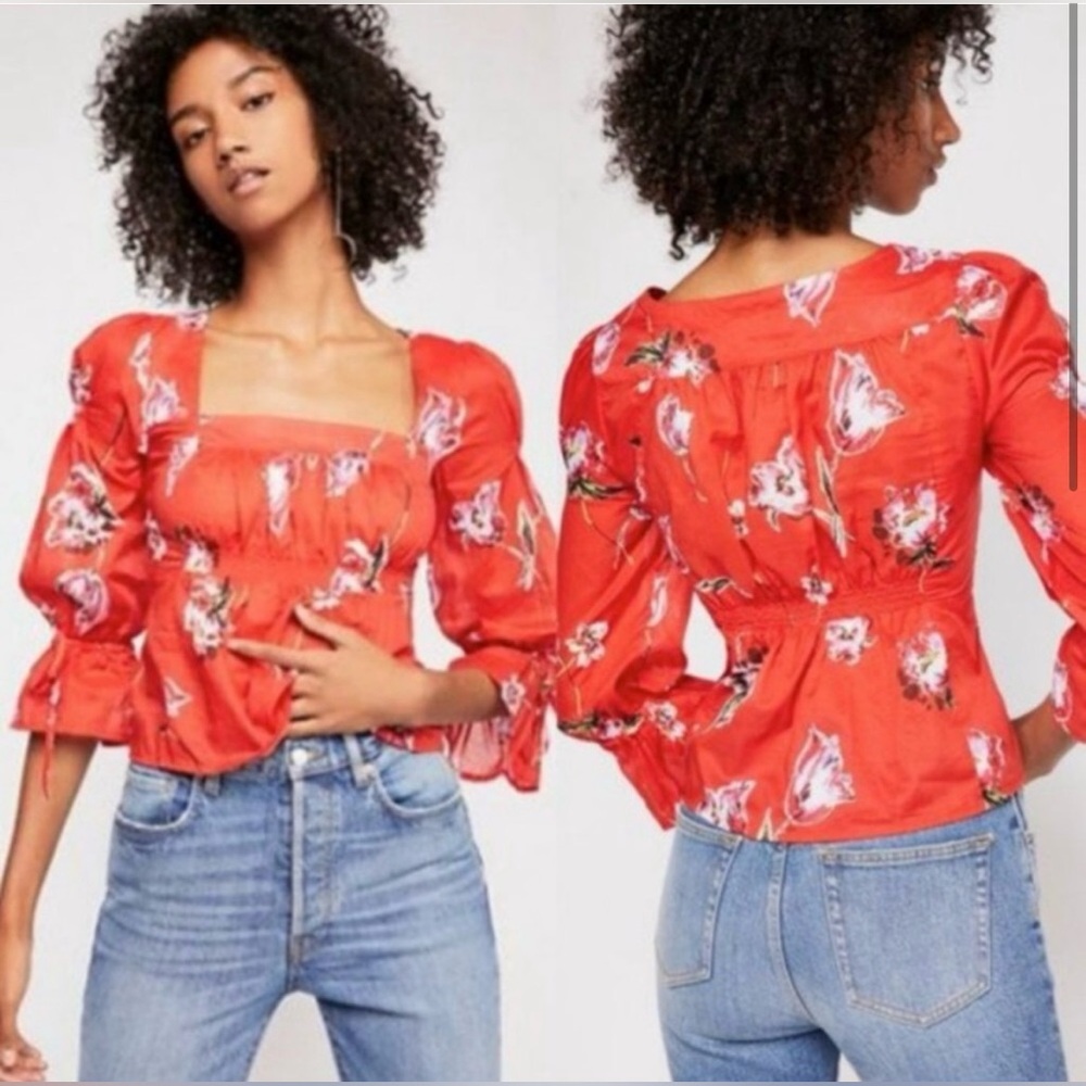 Free People Cherish the Light Blouse floral red, size small, NWOT